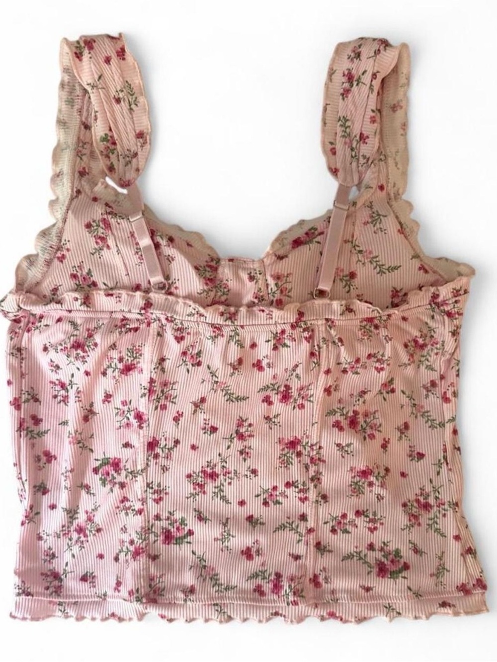 Pink Floral Ribbed Tank Top - Picture 3 of 4
